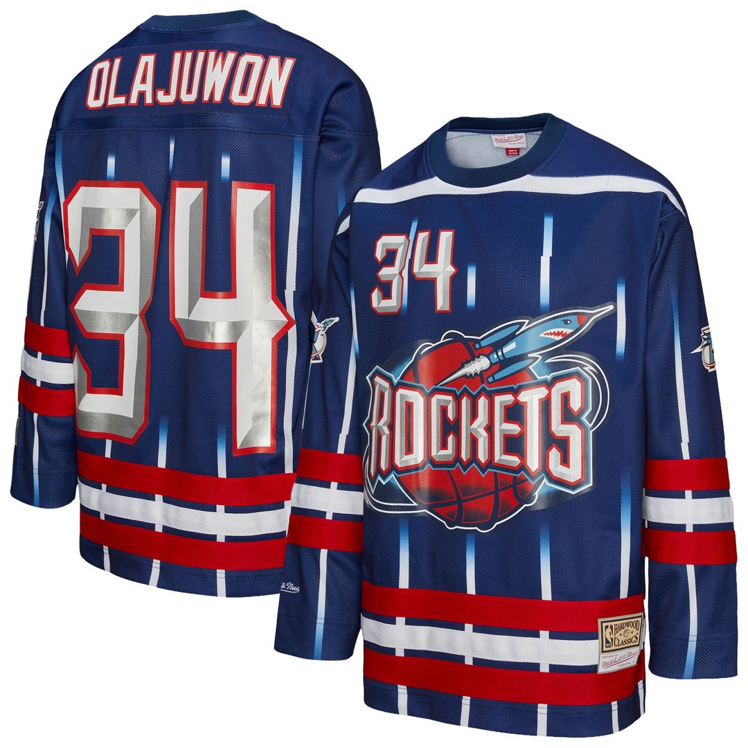 Hakeem Olajuwon Houston Rockets Mitchell & Ness Unisex Maxxed Out Fashion Hockey Jersey - Navy