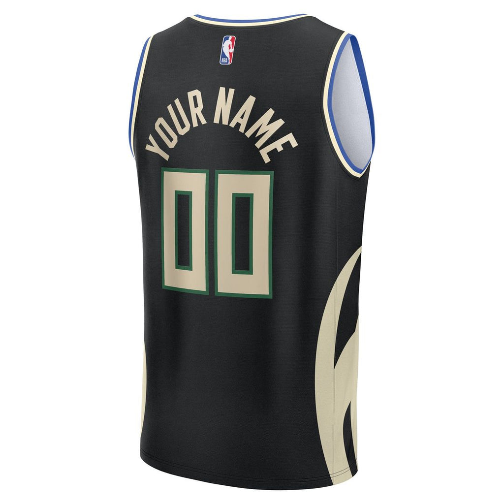 Milwaukee Bucks Fanatics Youth Fast Break Custom Replica Jersey - Black  - Statement Edition