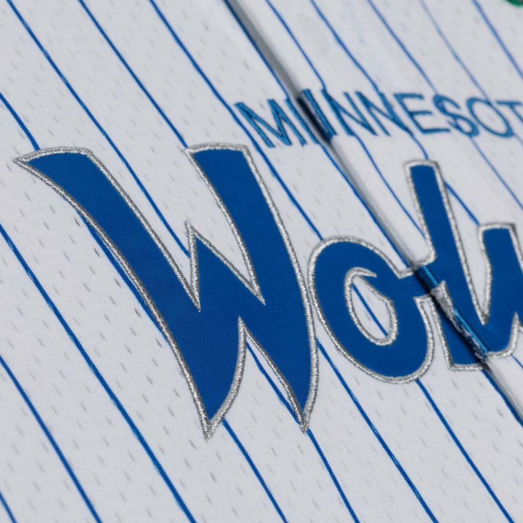 Minnesota Timberwolves Mitchell & Ness Head Coach Pinstripe Mesh Full-Button Baseball Jersey - White