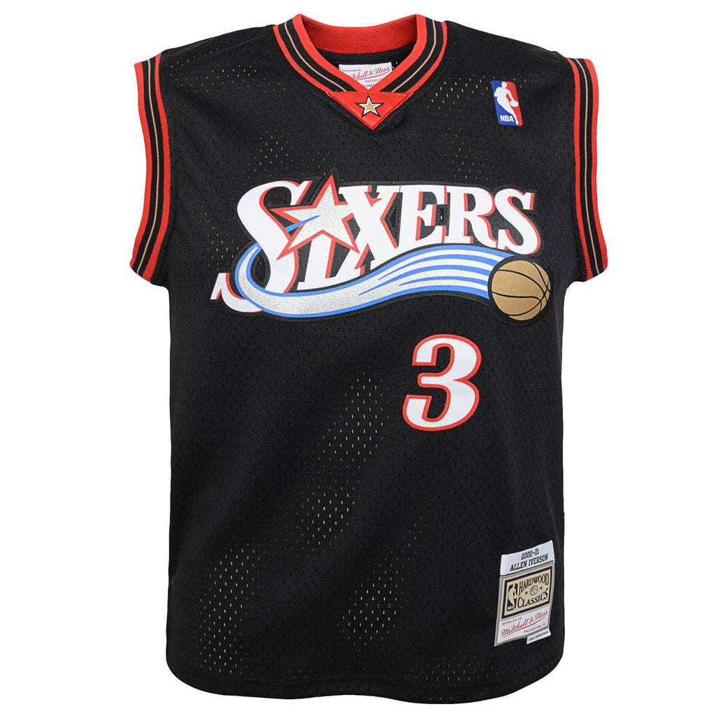 Allen Iverson Philadelphia 76ers Mitchell & Ness Youth 2000-01 Swingman Road Jersey - Black
