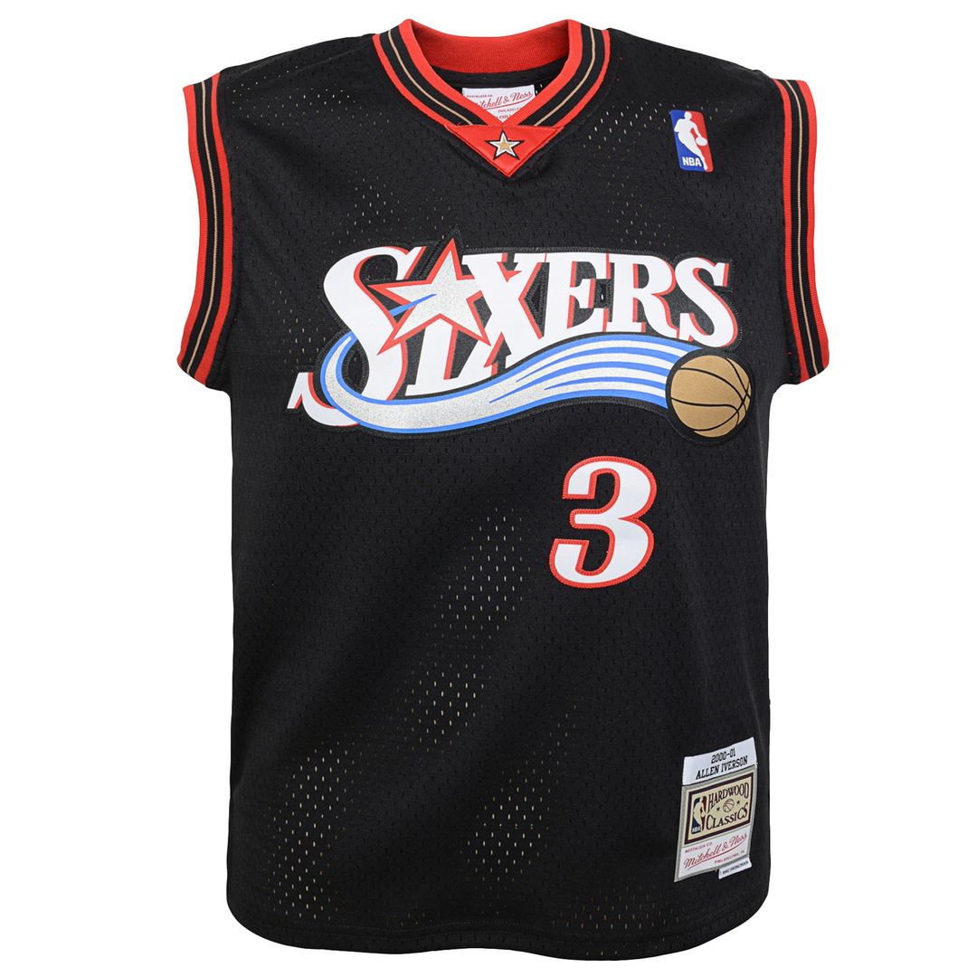 Allen Iverson Philadelphia 76ers Mitchell & Ness Youth 2000-01 Swingman Road Jersey - Black