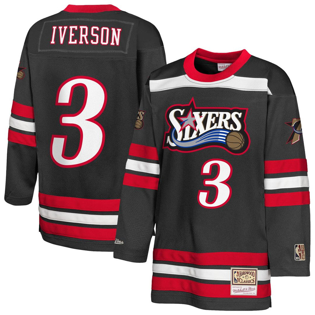 Allen Iverson Philadelphia 76ers Mitchell & Ness Youth Maxxed Out 2.0 Fashion Hockey Jersey - Black