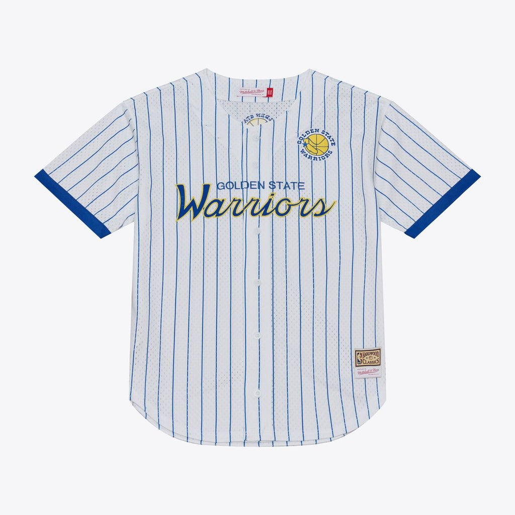 Golden State Warriors Mitchell & Ness Head Coach Pinstripe Mesh Full-Button Baseball Jersey - White