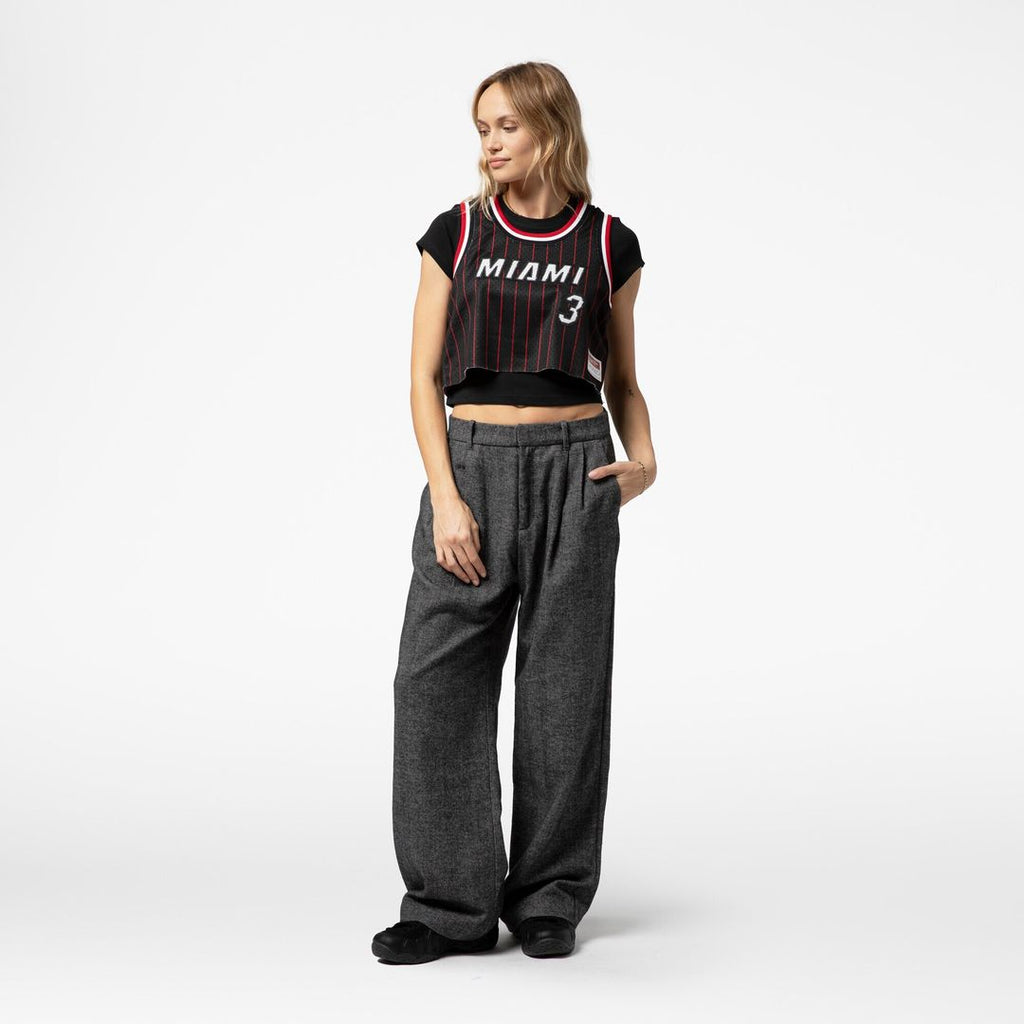 Dwyane Wade Miami Heat Mitchell & Ness x DANNIJO Women's Fashion Cropped Basketball Jersey - Black