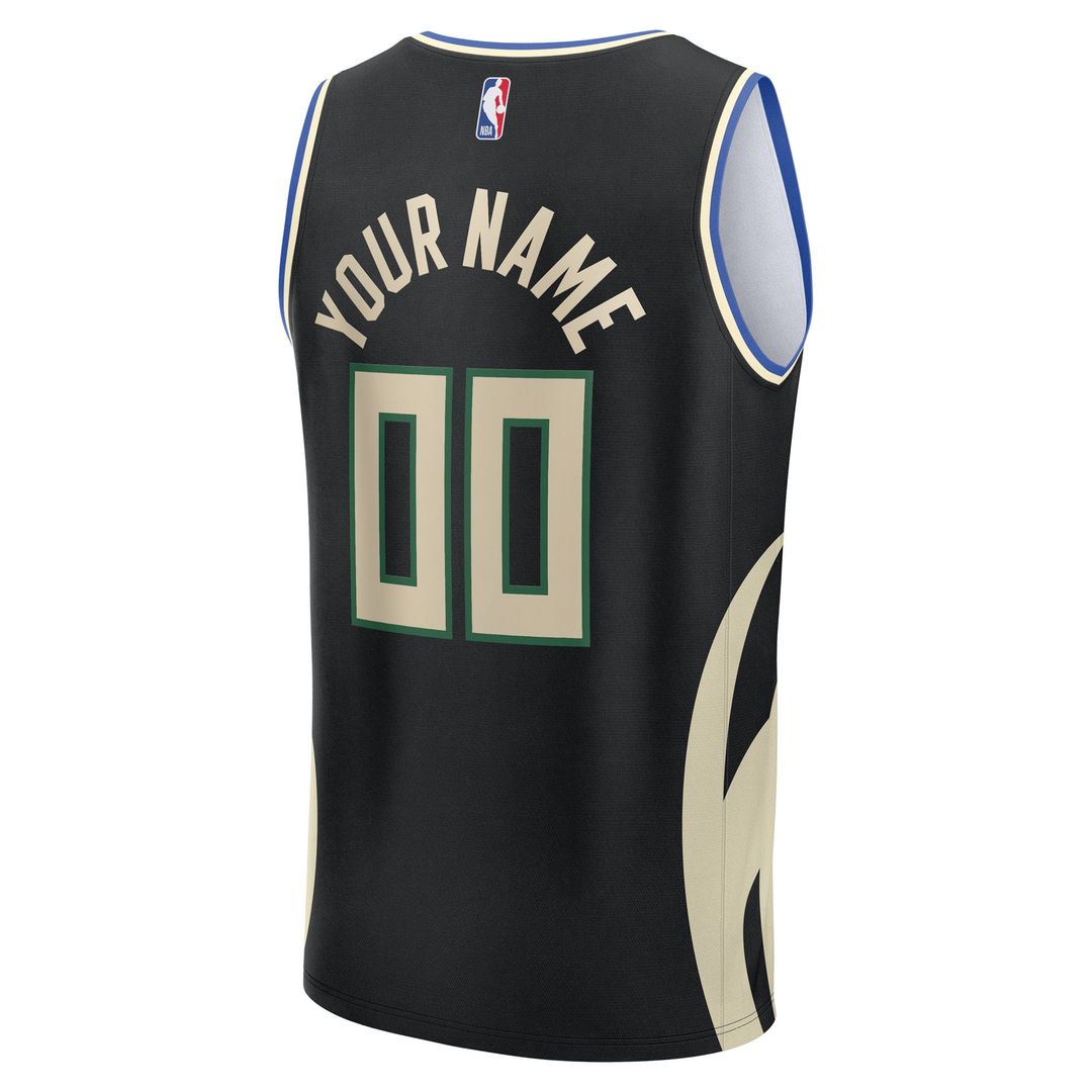Milwaukee Bucks Fanatics Youth Fast Break Custom Replica Jersey - Black  - Statement Edition