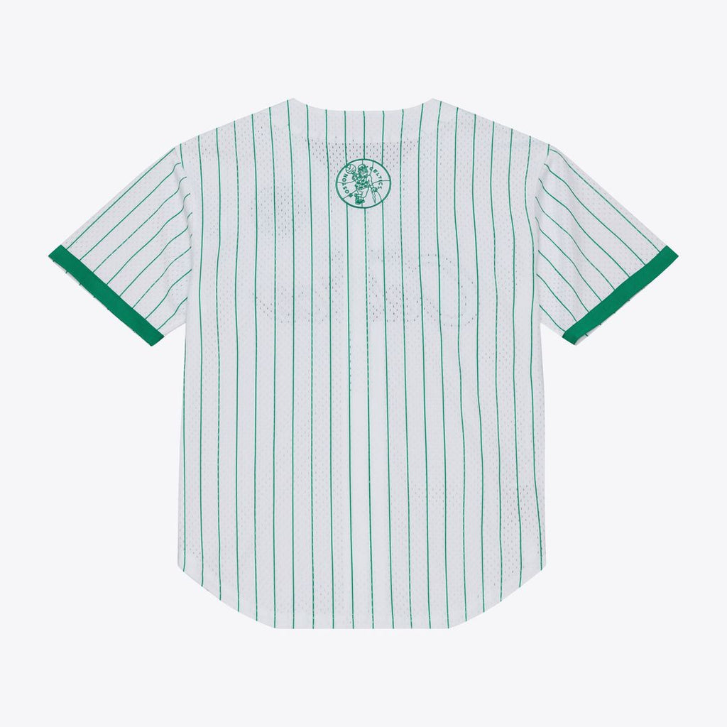 Boston Celtics Mitchell & Ness Head Coach Pinstripe Mesh Full-Button Baseball Jersey - White