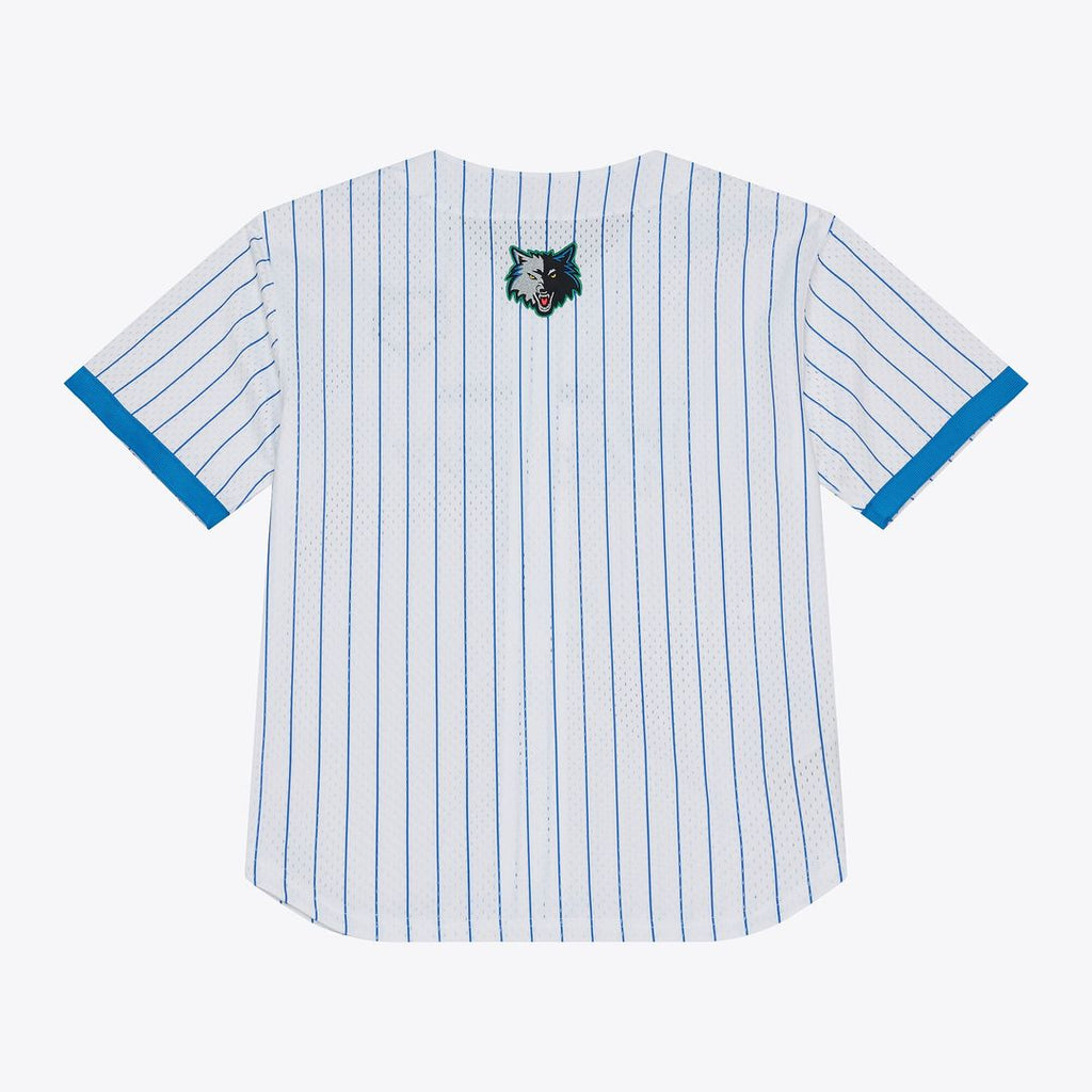 Minnesota Timberwolves Mitchell & Ness Head Coach Pinstripe Mesh Full-Button Baseball Jersey - White