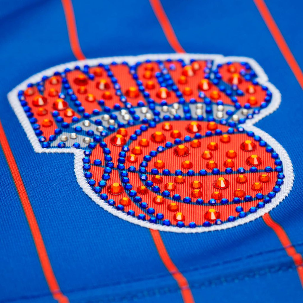 Patrick Ewing New York Knicks Mitchell & Ness x DANNIJO Women's Name & Number Cropped Football Jersey - Blue