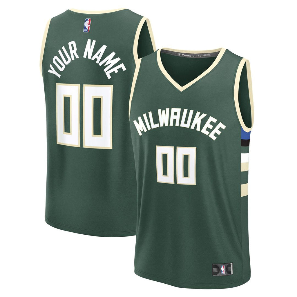 Milwaukee Bucks Fanatics Youth Fast Break Custom Replica Jersey - Green  - Icon Edition