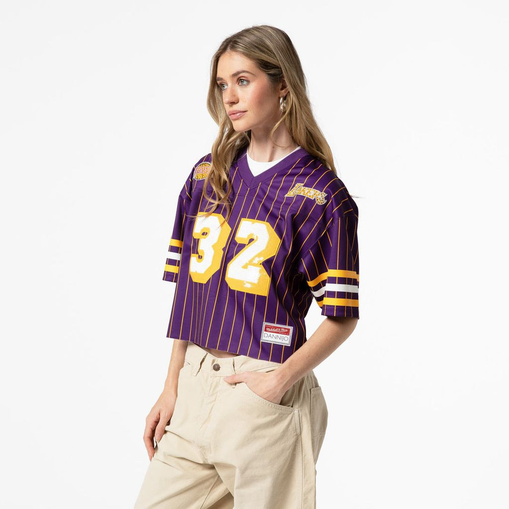 Magic Johnson Los Angeles Lakers Mitchell & Ness x DANNIJO Women's Cropped Football Fashion Jersey - Purple