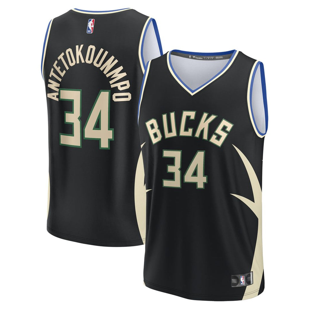 Giannis Antetokounmpo Milwaukee Bucks Fanatics Youth Fast Break Replica Player Jersey - Statement Edition - Black